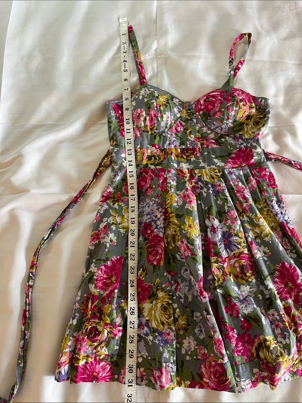 Forever 21 Pink, Yellow & Green Floral Smocked Dress on Gray‎